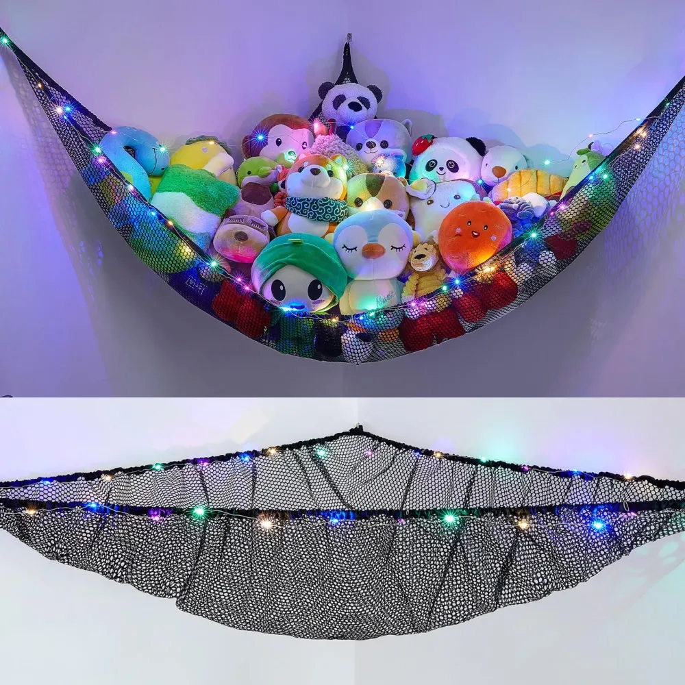 Unicorn Castle Stuffed Animals Net or Hammock Kids Toy Storage Organizer with LED Light Hanging Corner Stuffed Animals Holder Kids Girls Room Decor(Pack of 1)