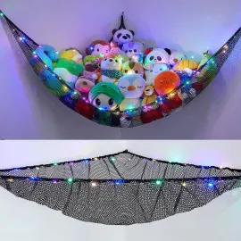 Unicorn Castle Stuffed Animals Net or Hammock Kids Toy Storage Organizer with LED Light Hanging Corner Stuffed Animals Holder Kids Girls Room Decor(Pack of 1)