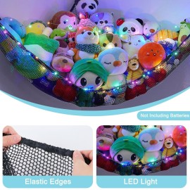 Unicorn Castle Stuffed Animals Net or Hammock Kids Toy Storage Organizer with LED Light Hanging Corner Stuffed Animals Holder Kids Girls Room Decor(Pack of 1)