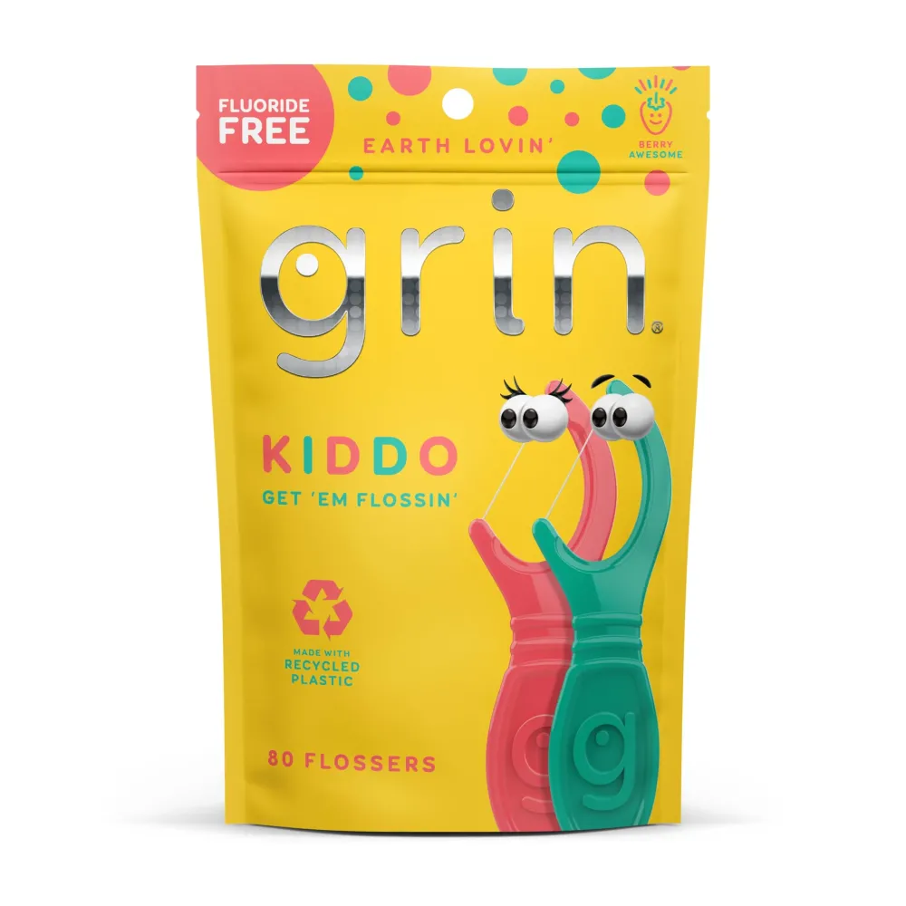 GRIN Kiddo Flossers, Berry Awesome Flavor, Recycled Plastic, Jumbo Grip, Get Your KIDDOS Flossin Early, Larger Floss Head, Child Safe! 80 Count, Floss Picks, Dental Flossers GRIN Kiddo Flossers, Berry Awesome Flavor, Recycled Plastic, Jumbo Grip, Get Your KIDDOS Flossin Early, Larger Floss Head, Child Safe! 80 Count, Floss Picks, Dental Flossers