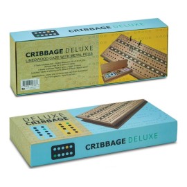 Tradeopia Wooden Cribbage Board Game - 3 Track with Storage Cabinet, Includes Metal Crib Pegs and 2 Deck of Playing Card, Wooden Crib Game Set, Travel Games