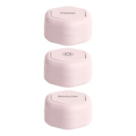 Cadence Travel Containers - Skincare Set - Magnetic Travel Capsules - for Facial Cleanser, Moisturizer, Sunscreen - 3 Small Capsules (0.56oz) with Cleanser, Moisturizer & Sun-Icon Labels - Petal