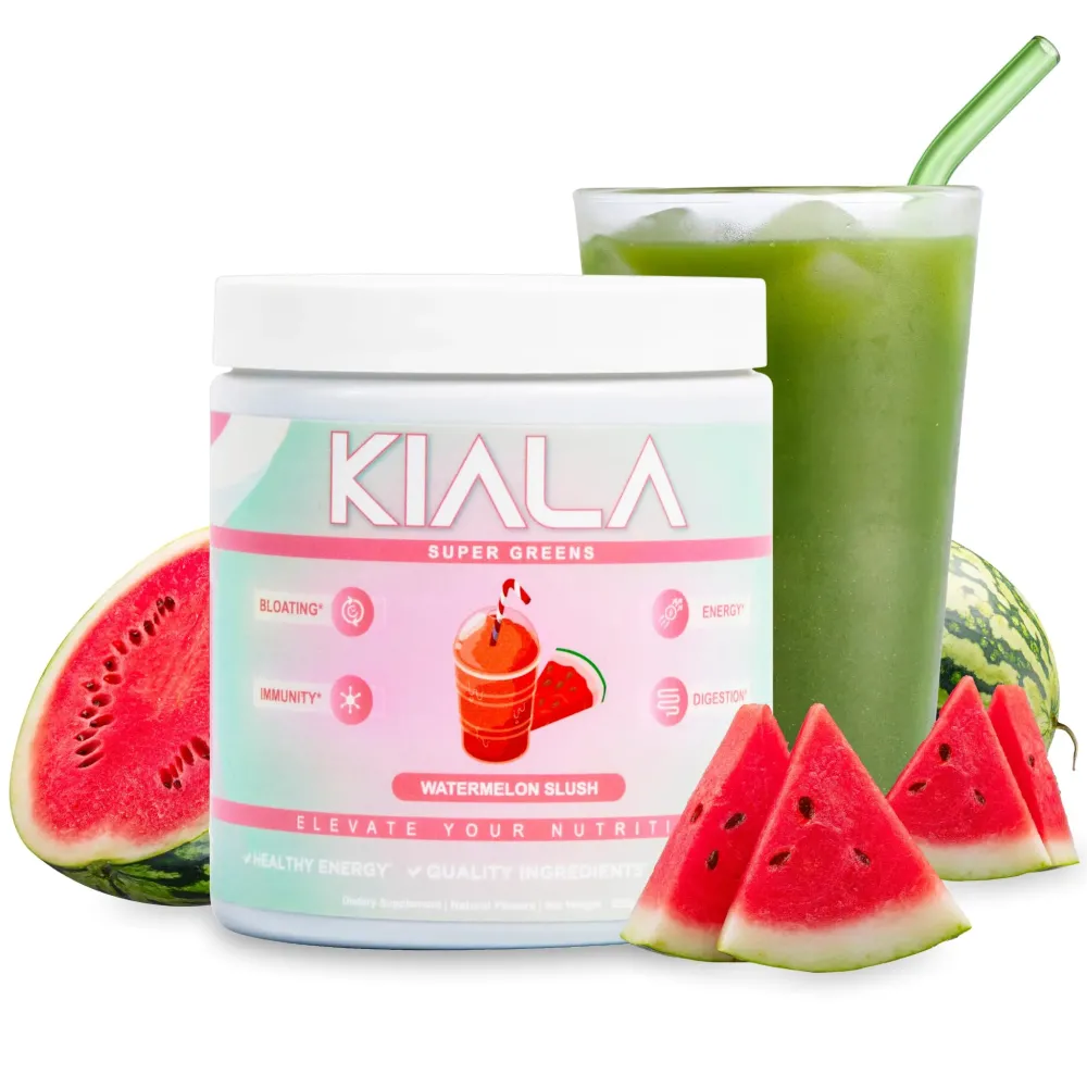 Kiala Nutrition Super Greens, Organic Greens Powder with Spirulina & Chlorella for Digestion, Gut Health, Immunity & Energy, Gluten Free, Vegan, Daily Support for Women, Watermelon Slush, 30 Servings Kiala Nutrition Super Greens, Organic Greens Powder with Spirulina & Chlorella for Digestion, Gut Health, Immunity & Energy, Gluten Free, Vegan, Daily Support for Women, Watermelon Slush, 30 Servings