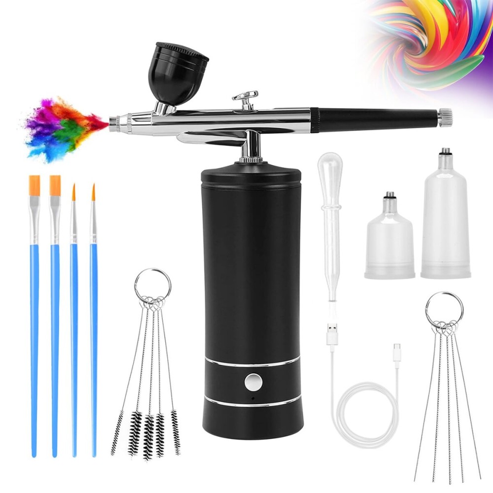 Airbrush-Kit Air Brush Kit With Airbrush Compressor Nail Charms Wireless Air Brush for Barber, Nail Art, Cake Decor, Makeup, Model Painting (Black) Airbrush-Kit Air Brush Kit With Airbrush Compressor Nail Charms Wireless Air Brush for Barber, Nail Art, Cake Decor, Makeup, Model Painting (Black)