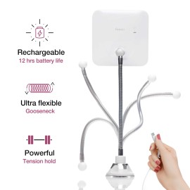 Fancii 10x Flexible Magnifying Mirror with 3 LED Light Settings, Rechargeable - Gooseneck Lighted Makeup Mirror for Bathroom, Locking Suction Mount, Cordless, 360 Rotatable (Mira 2 Plus)