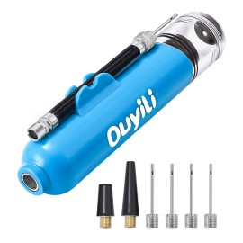 ouyili Sports Ball Pump Kit - Portable Air Pump Two-Way Dual Action Inflatable Perfect for Basketballs, Soccer Balls and More - Professional Hand Pump Kit with Needles and Flexible Hose (Blue)