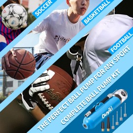 ouyili Sports Ball Pump Kit - Portable Air Pump Two-Way Dual Action Inflatable Perfect for Basketballs, Soccer Balls and More - Professional Hand Pump Kit with Needles and Flexible Hose (Blue)