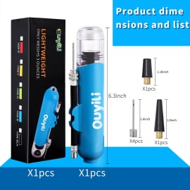 ouyili Sports Ball Pump Kit - Portable Air Pump Two-Way Dual Action Inflatable Perfect for Basketballs, Soccer Balls and More - Professional Hand Pump Kit with Needles and Flexible Hose (Blue)