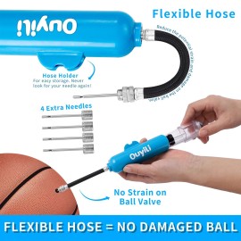 ouyili Sports Ball Pump Kit - Portable Air Pump Two-Way Dual Action Inflatable Perfect for Basketballs, Soccer Balls and More - Professional Hand Pump Kit with Needles and Flexible Hose (Blue)