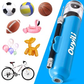 ouyili Sports Ball Pump Kit - Portable Air Pump Two-Way Dual Action Inflatable Perfect for Basketballs, Soccer Balls and More - Professional Hand Pump Kit with Needles and Flexible Hose (Blue)
