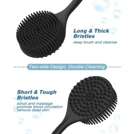 Manmihealth Silicone Back Scrubber (Thick Bristles) & Bath Glove & Face Brush Set(3PCS), Super-Exfoliating & Lathering Body Scrubber, Shower Brush, Face Scrubber Combination, with a Free Hook.(Black)