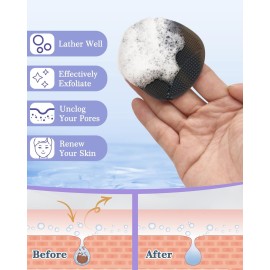 Manmihealth Silicone Back Scrubber (Thick Bristles) & Bath Glove & Face Brush Set(3PCS), Super-Exfoliating & Lathering Body Scrubber, Shower Brush, Face Scrubber Combination, with a Free Hook.(Black)