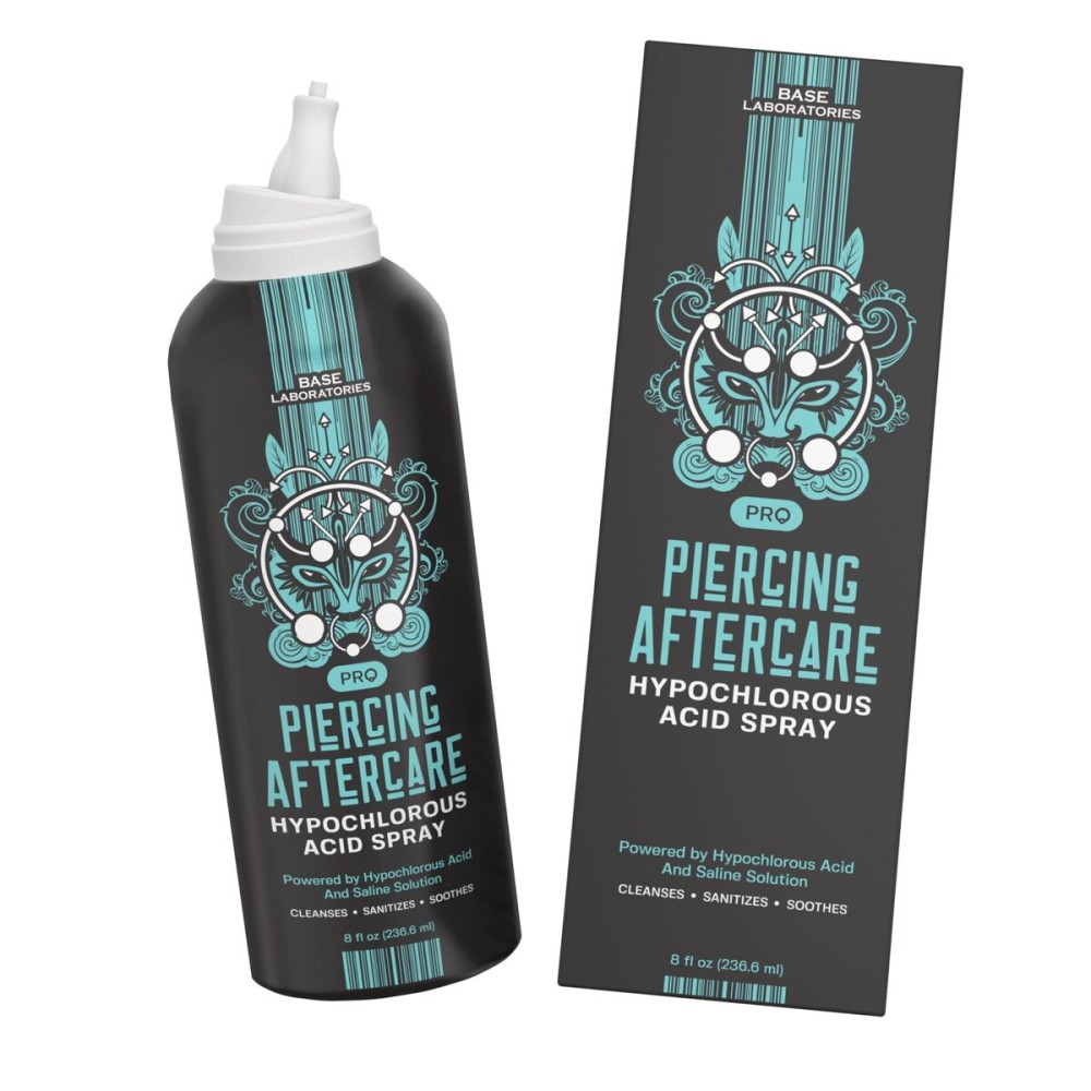 BASE LABORATORIES Piercing Aftercare Hypochlorous Acid Spray PRO - 8 OZ | Ear Piercing Cleaner | Saline Solution Piercing Aftercare - Saline Spray for Piercings, Bumps & Keloids | Ear, Nose, Belly BASE LABORATORIES Piercing Aftercare Hypochlorous Acid Spray PRO - 8 OZ | Ear Piercing Cleaner | Saline Solution Piercing Aftercare - Saline Spray for Piercings, Bumps & Keloids | Ear, Nose, Belly