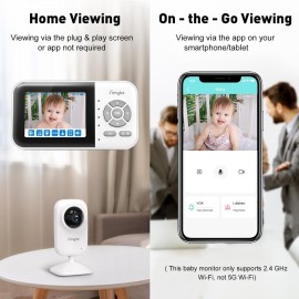 Upgrade Video Baby Monitor with 2 Cameras and Audio 2.8 Screen, Night Vision, APP, 2 Way Talk, 1200ft Long Range, Feeding Clock, Temperature Detection, Portable Wireless Baby Cam Home Use