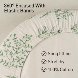Muslin Bassinet Fitted Sheets, 2 Pack for Baby Boy and Girl, Soft Breathable Stretchy Baby Pad/Mattress Sheet Set, Universal Fit for Hourglass Oval and Rectangle Bassinet Mattress (Natural Leaves)