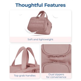 BAGSMART Travel Toiletry Bag, Lightweight Large Wide-open Travel Bag for Women, Puffy Cosmetic Makeup Bag Organizer with Handle for Accessories,Essentials, Toiletries, Dark Pink