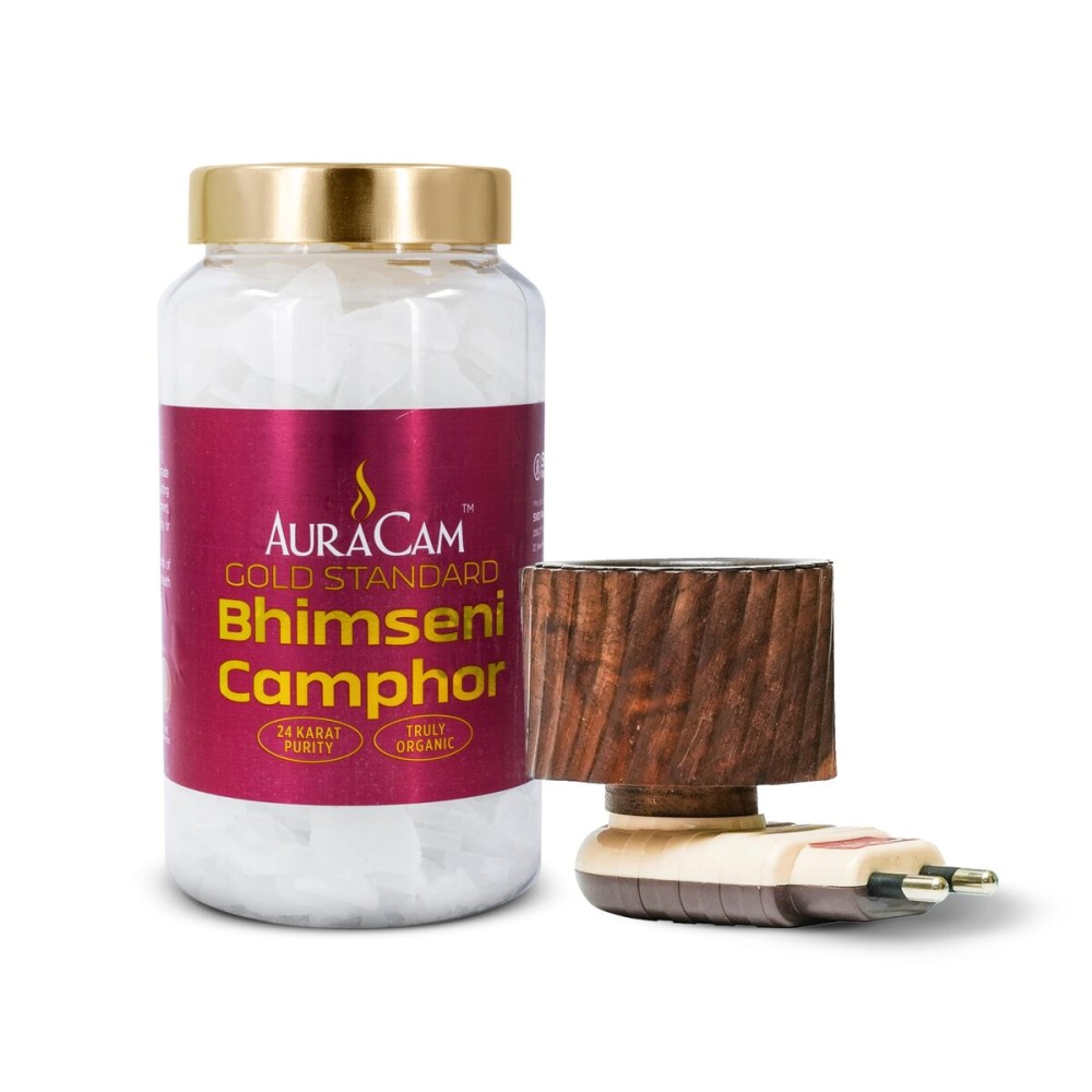 AuraCam Gold Standard Bhimseni Camphor with Electrical Diffuser/Camphor/Kapoor Burner/Aromatic for Pooja, Meditation, Havan/Pure & Natural Pacha Kapoor with Stand for Home, Office (Pack 1, 500 g) AuraCam Gold Standard Bhimseni Camphor with Electrical Diffuser/Camphor/Kapoor Burner/Aromatic for Pooja, Meditation, Havan/Pure & Natural Pacha Kapoor with Stand for Home, Office (Pack 1, 500 g)