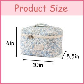 uekeboag Large Travel Quilted Makeup Bag for Women, Floral Cotton Cosmetic Bag, Coquette Aesthetic Floral Toiletry Organizer Bag (01Lithtblue-flower) uekeboag Large Travel Quilted Makeup Bag for Women, Floral Cotton Cosmetic Bag, Coquette Aesthetic Floral Toiletry Organizer Bag (01Lithtblue-flower)