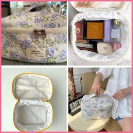 uekeboag Large Travel Quilted Makeup Bag for Women, Floral Cotton Cosmetic Bag, Coquette Aesthetic Floral Toiletry Organizer Bag (01Lithtblue-flower) uekeboag Large Travel Quilted Makeup Bag for Women, Floral Cotton Cosmetic Bag, Coquette Aesthetic Floral Toiletry Organizer Bag (01Lithtblue-flower)