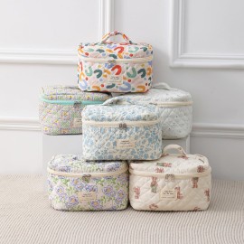 uekeboag Large Travel Quilted Makeup Bag for Women, Floral Cotton Cosmetic Bag, Coquette Aesthetic Floral Toiletry Organizer Bag (01Lithtblue-flower) uekeboag Large Travel Quilted Makeup Bag for Women, Floral Cotton Cosmetic Bag, Coquette Aesthetic Floral Toiletry Organizer Bag (01Lithtblue-flower)