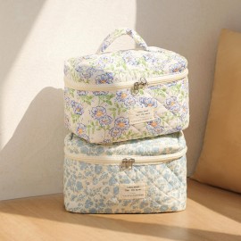 uekeboag Large Travel Quilted Makeup Bag for Women, Floral Cotton Cosmetic Bag, Coquette Aesthetic Floral Toiletry Organizer Bag (01Lithtblue-flower) uekeboag Large Travel Quilted Makeup Bag for Women, Floral Cotton Cosmetic Bag, Coquette Aesthetic Floral Toiletry Organizer Bag (01Lithtblue-flower)