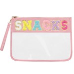 Siwara Snack Bags Clear Pouch for Travel Bag Nylon Clear Cosmetic Bag Makeup Waterproof Bag Portable Glitter Snacks Makeup Beach Pouch Toiletry Bag for Women Girls (Pink-Snacks)