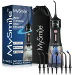 MySmile LP221 UVC Sterilizable Cordless Water Flossers for Teeth 335ML Portable OLED Display Dental Flosser with 4 Modes 8 Jet Tips and a Storage Pouch for Home and Travel (Midnight Black)