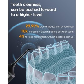 MySmile LP221 UVC Sterilizable Cordless Water Flossers for Teeth 335ML Portable OLED Display Dental Flosser with 4 Modes 8 Jet Tips and a Storage Pouch for Home and Travel (Midnight Black)