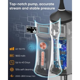 MySmile LP221 UVC Sterilizable Cordless Water Flossers for Teeth 335ML Portable OLED Display Dental Flosser with 4 Modes 8 Jet Tips and a Storage Pouch for Home and Travel (Midnight Black)