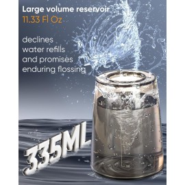 MySmile LP221 UVC Sterilizable Cordless Water Flossers for Teeth 335ML Portable OLED Display Dental Flosser with 4 Modes 8 Jet Tips and a Storage Pouch for Home and Travel (Midnight Black)