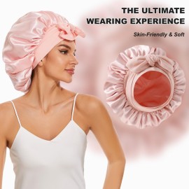 Large Silk Bonnet for Sleeping, Satin Hair Bonnet for Sleeping with Tie Band, Double Layer Satin Bonnets for Women Natural Curly Hair Large Silk Bonnet for Sleeping, Satin Hair Bonnet for Sleeping with Tie Band, Double Layer Satin Bonnets for Women Natural Curly Hair