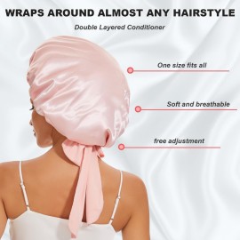 Large Silk Bonnet for Sleeping, Satin Hair Bonnet for Sleeping with Tie Band, Double Layer Satin Bonnets for Women Natural Curly Hair Large Silk Bonnet for Sleeping, Satin Hair Bonnet for Sleeping with Tie Band, Double Layer Satin Bonnets for Women Natural Curly Hair