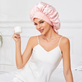 Large Silk Bonnet for Sleeping, Satin Hair Bonnet for Sleeping with Tie Band, Double Layer Satin Bonnets for Women Natural Curly Hair Large Silk Bonnet for Sleeping, Satin Hair Bonnet for Sleeping with Tie Band, Double Layer Satin Bonnets for Women Natural Curly Hair