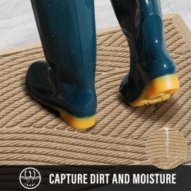 HIYARD Sturdy Front Door Mat, Absorbent Muddy Dirt Resist Welcome Door Mats Outdoor Indoor, Stain and Fade Resistant, Non-Slip Backing Entry Mat Low Profile Doormat for Entryway, 2917, Beige