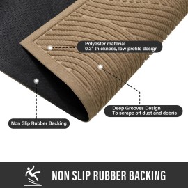 HIYARD Sturdy Front Door Mat, Absorbent Muddy Dirt Resist Welcome Door Mats Outdoor Indoor, Stain and Fade Resistant, Non-Slip Backing Entry Mat Low Profile Doormat for Entryway, 2917, Beige