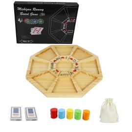 Jyquorp Michigan Rummy Game Deluxe Set Perfect Blend of A Royal Game of Hearts Rummy Poker Wooden Tripoley Board Game Betting Bluffing Game Classical Family Card Game for 100 ChipsWalnut