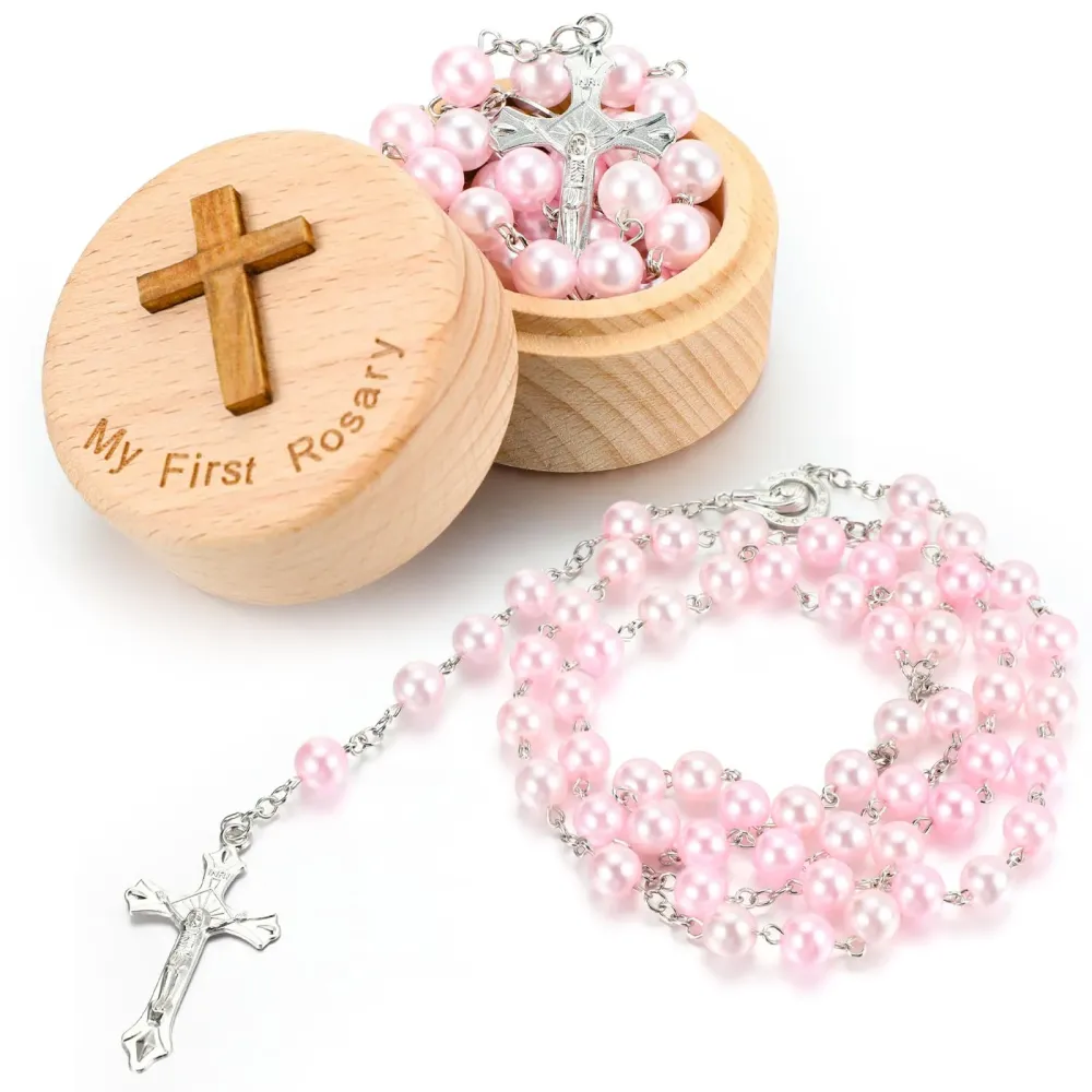Loetere Baptism Gifts Rosary Catholic My First Rosary and Keepsake Box for Baby Shower Holy First Communion Christian Beads Gifting Set(Pink) Loetere Baptism Gifts Rosary Catholic My First Rosary and Keepsake Box for Baby Shower Holy First Communion Christian Beads Gifting Set(Pink)