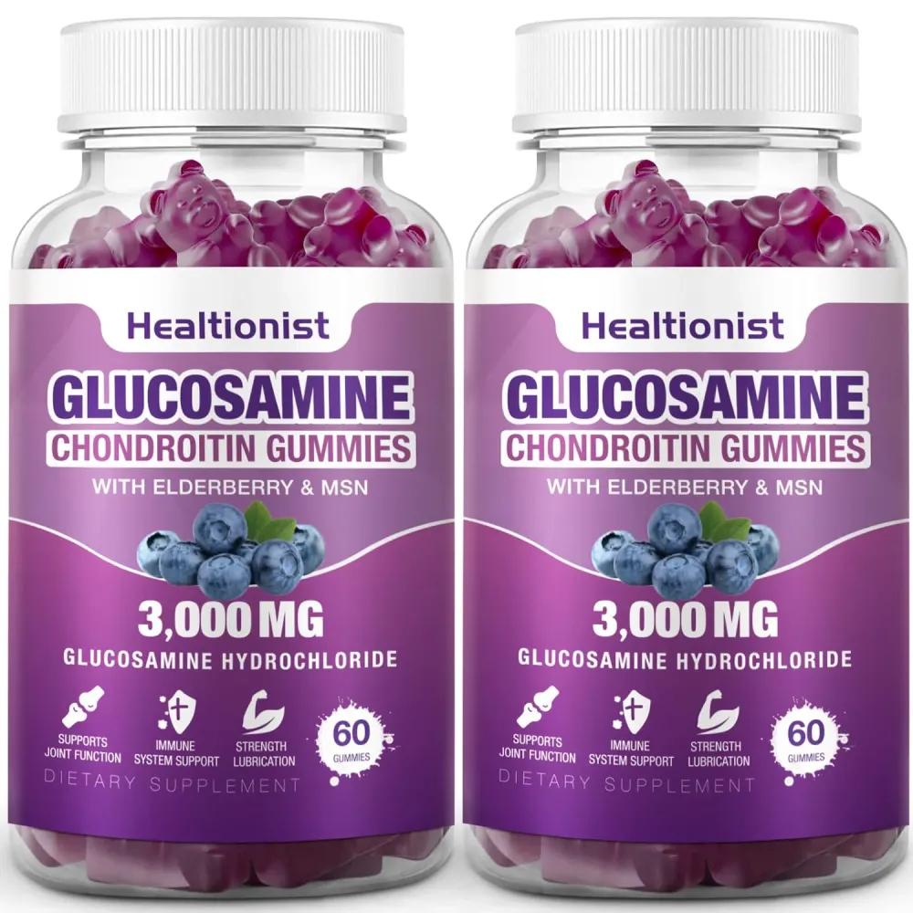Healtionist 2 Packs 3000mg Glucosamine Chondroitin Gummies with MSM & Elderberry - Extra Strength Joint Health, Flexibility, Antioxidant Immune Support Supplement Gummy for Adults, Men & Women 120 Cts Healtionist 2 Packs 3000mg Glucosamine Chondroitin Gummies with MSM & Elderberry - Extra Strength Joint Health, Flexibility, Antioxidant Immune Support Supplement Gummy for Adults, Men & Women 120 Cts