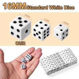 100 Pieces White Dice Set, 16MM Standard Game Dices, Opaque Six-Sided Dice with Pouch, Black Dot Bulk White Dice for Group Event, Board Games, Classroom Math 100 Pieces White Dice Set, 16MM Standard Game Dices, Opaque Six-Sided Dice with Pouch, Black Dot Bulk White Dice for Group Event, Board Games, Classroom Math