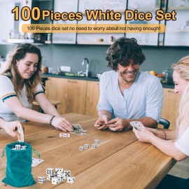 100 Pieces White Dice Set, 16MM Standard Game Dices, Opaque Six-Sided Dice with Pouch, Black Dot Bulk White Dice for Group Event, Board Games, Classroom Math 100 Pieces White Dice Set, 16MM Standard Game Dices, Opaque Six-Sided Dice with Pouch, Black Dot Bulk White Dice for Group Event, Board Games, Classroom Math