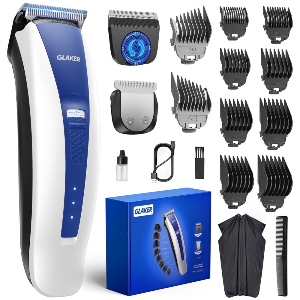GLAKER Clippers for Hair Cutting - Cordless 2 in 1 Versatile Hair Trimmer with 10 Guards, Extra Detachable Blade & Turbo Motor, Professional Barber Kit for Barbershop, Ideal Gift for Men GLAKER Clippers for Hair Cutting - Cordless 2 in 1 Versatile Hair Trimmer with 10 Guards, Extra Detachable Blade & Turbo Motor, Professional Barber Kit for Barbershop, Ideal Gift for Men