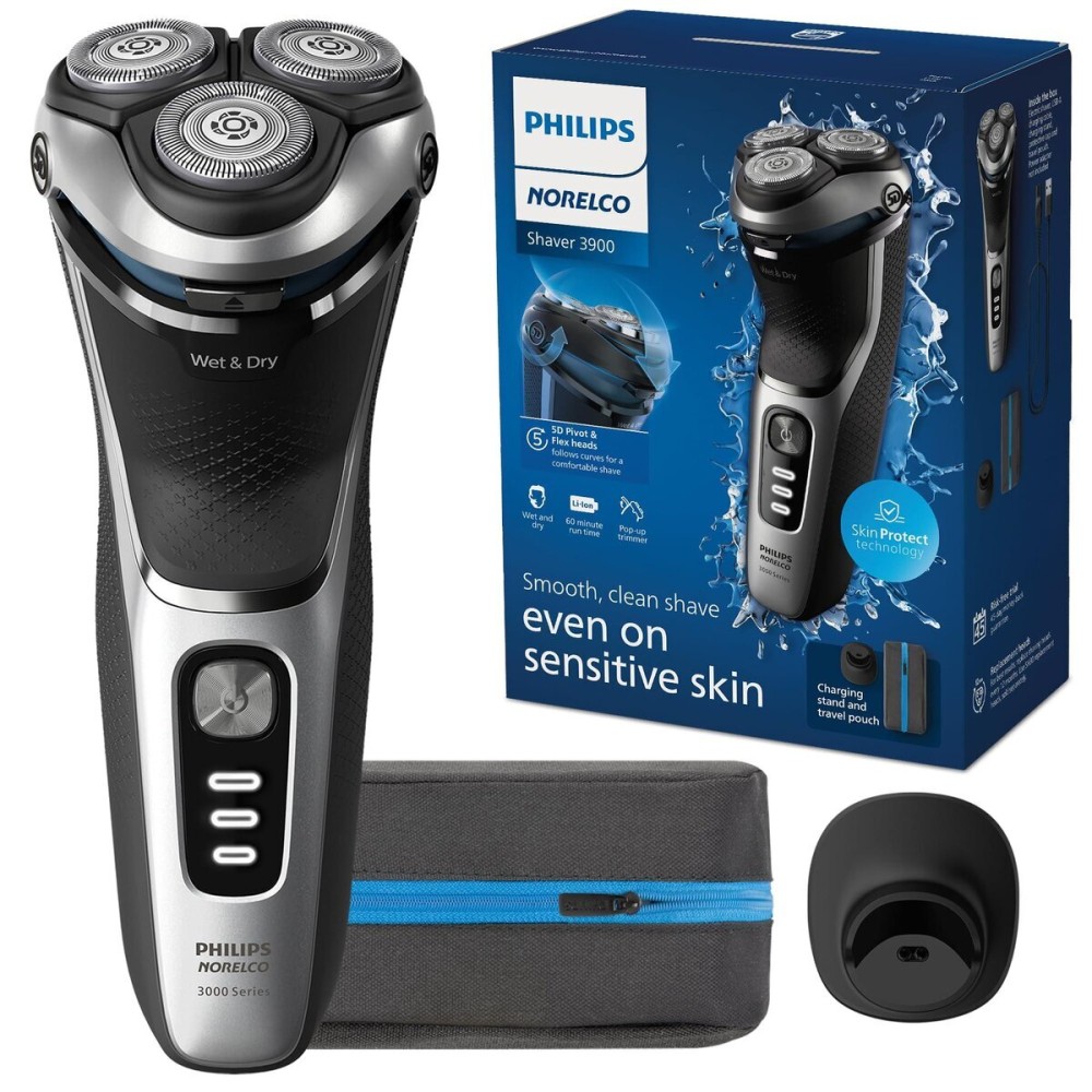 Philips Norelco Shaver 3900 Series, Wet and Dry Electric Shaver, P-Cap, Travel Pouch, Charging Stand, Storm Blue, Model S3341/92 Philips Norelco Shaver 3900 Series, Wet and Dry Electric Shaver, P-Cap, Travel Pouch, Charging Stand, Storm Blue, Model S3341/92