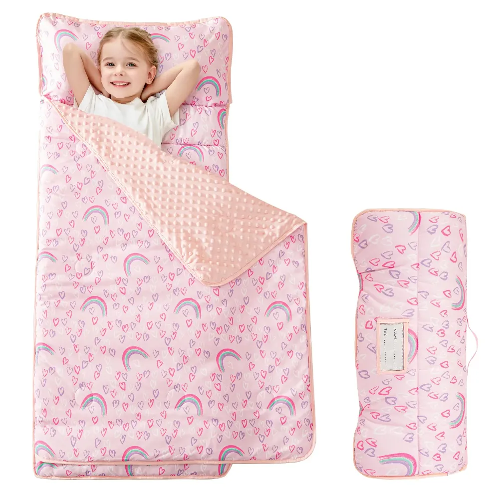 Viviland Toddler Kid Nap Mat for Preschool, Girls Pink Rainbow Slumber Bag, Daycare Sleeping Bag with Pillow and Blanket, Kindergarten Sleep Mat Viviland Toddler Kid Nap Mat for Preschool, Girls Pink Rainbow Slumber Bag, Daycare Sleeping Bag with Pillow and Blanket, Kindergarten Sleep Mat