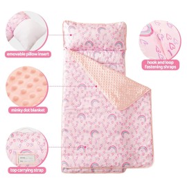Viviland Toddler Kid Nap Mat for Preschool, Girls Pink Rainbow Slumber Bag, Daycare Sleeping Bag with Pillow and Blanket, Kindergarten Sleep Mat Viviland Toddler Kid Nap Mat for Preschool, Girls Pink Rainbow Slumber Bag, Daycare Sleeping Bag with Pillow and Blanket, Kindergarten Sleep Mat