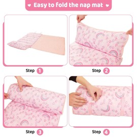 Viviland Toddler Kid Nap Mat for Preschool, Girls Pink Rainbow Slumber Bag, Daycare Sleeping Bag with Pillow and Blanket, Kindergarten Sleep Mat Viviland Toddler Kid Nap Mat for Preschool, Girls Pink Rainbow Slumber Bag, Daycare Sleeping Bag with Pillow and Blanket, Kindergarten Sleep Mat