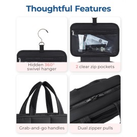 BAGSMART Travel Toiletry Bag with Jewelry Organizer, Hanging Travel Bag for Toiletries, Puffy Makeup Cosmetic Bag Organizer, Carry-on Travel Accessories Essentials, Black-M BAGSMART Travel Toiletry Bag with Jewelry Organizer, Hanging Travel Bag for Toiletries, Puffy Makeup Cosmetic Bag Organizer, Carry-on Travel Accessories Essentials, Black-M