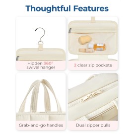 BAGSMART Travel Toiletry Bag with Jewelry Organizer, Hanging Travel Bag for Toiletries, Puffy Makeup Cosmetic Bag Organizer, Carry-on Travel Accessories Essentials, Beige-L BAGSMART Travel Toiletry Bag with Jewelry Organizer, Hanging Travel Bag for Toiletries, Puffy Makeup Cosmetic Bag Organizer, Carry-on Travel Accessories Essentials, Beige-L