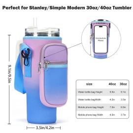 GOEWY Water Bottle Carrier Bag for Stanley 40 oz Tumbler with Phone Pocket Neoprene Water Bottle Holder with Shoulder & Handheld Strap Stanley Cup Accessories