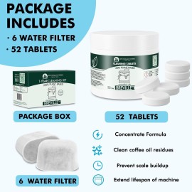 6 Pack Breville Compatible Charcoal Filters with 52 Cleaning Tablets, 1 Year Breville Compatible Maintenance Kit, Espresso Machine Clean Kit for Breville Barista Pro, Breville Infuser and more 6 Pack Breville Compatible Charcoal Filters with 52 Cleaning Tablets, 1 Year Breville Compatible Maintenance Kit, Espresso Machine Clean Kit for Breville Barista Pro, Breville Infuser and more