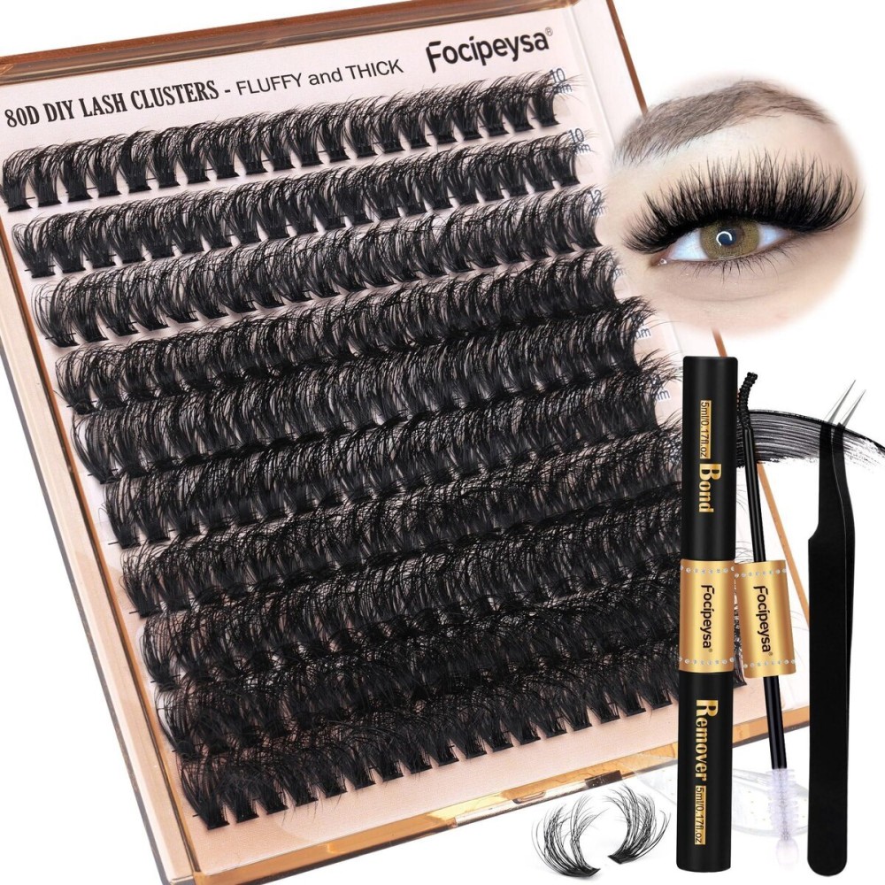 Focipeysa Eyelash Extension Kit, 200pcs 80D Mink Fur False Eyelashes, 10-18mm DIY Lash Clusters, Matte Black, Vegan, Cruelty Free, Includes Lash Bond & Remover, Tweezers Focipeysa Eyelash Extension Kit, 200pcs 80D Mink Fur False Eyelashes, 10-18mm DIY Lash Clusters, Matte Black, Vegan, Cruelty Free, Includes Lash Bond & Remover, Tweezers